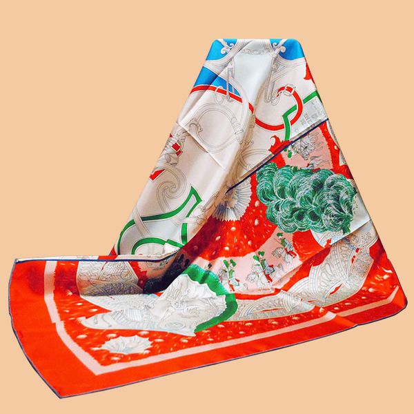 huajun 2 store|| spring new color matching personality scarf 18mm "plumets du roy" 90 silk twill print scarf, Blue;gray